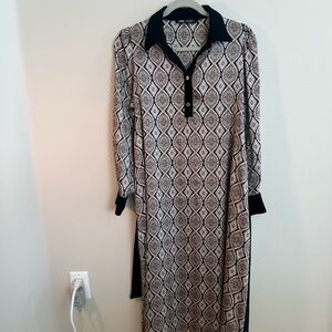 Zara Black and White Patterned Long Sleeve Dress